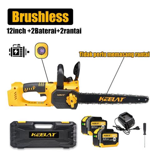 [EZR.3400022] 【KEELAT-KEC009】 20V Gergaji Mesin Tanpa Kabel 12 Inci Gergaji Listrik Tanpa Sikat Portabel dengan Baterai Lithium - KEC009+2Bat6.0Ah