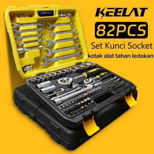 [EZR.3400023] 【KEELAT】 82Pcs Kunci Sok Set Socket Full Lengkap Socket Tool Kit Pas Ring Motor Kunci Socket Wrench Pas Sok Shock - 82 Pcs—PresisiTinggi