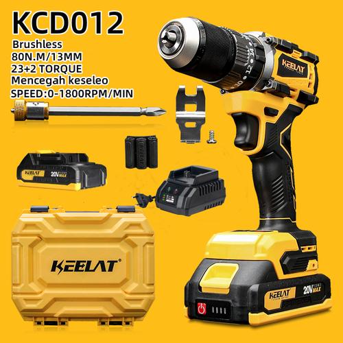 [EZR.3400026] 【KEELAT KCD0012】13mm Mesin Bor Heavy -Duty  Drill 20V BOR LISTRIK Cordless Electric Drill 1/2  Rotary Hammer Drill Use for Concrete Wood Tool Impact With MT  Baterai  Dengan fungsi anti keseleo - Heavy Drill+1*
