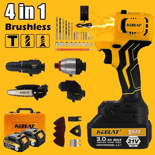 [EZR.3400028] 【KEELAT】 Cordless Drill Combo Kit 12-in-1 Impact Drill Dapat Dilepas Retrofit Alat Multifungsi DIY Menghemat Uang dan Ruang adaptor aksesoris Amplas Baterai - Mesin+4Drill Bit*2