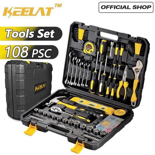[EZR.3400031] 【KEELAT】 108 Pcs Set Kunci Sok Kunci Shock Toolbox Set Home Tool Mobil Motor Lengkap Socket Tool Kit Set Pas Ring Motor Mobil  COD Logam - 108 Pcs Tool Set