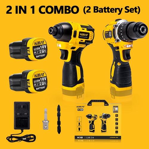[EZR.3400036] 【KEELAT-KCID02】140N.M 2 IN 1 KOMBO Drill Impact Driver Brushless Cordless Drill Set Heavy Duty Drill Impact Bateri Power Tool Torsi - 2 IN 1 Combo