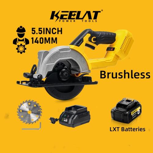 [EZR.3400039] 【KEELAT】5.5" Mesin Gergaji Potong Kayu Cordless Circular Saw Electric Wood Plastic Marble Cutter Electric Saw Brushless 0-45Adjustable Electric Saw MT  Batteries Logam - 5.5"Yellow+4.0Ah*1