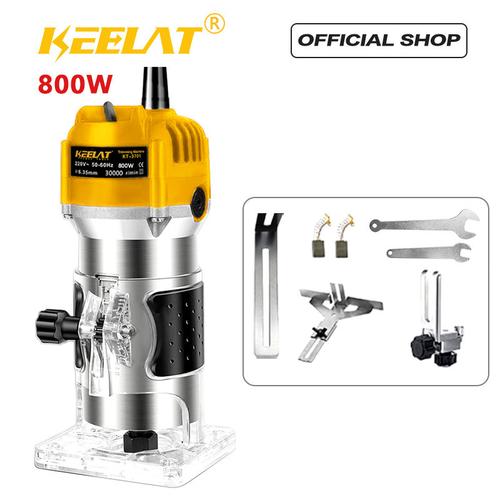 [EZR.3400040] 【KEELAT】 1200W Mesin Profil  Power Tools Handheld Palm Wood Router With 15pcs Bits Electric Wood Trimmer Laminate - 800W Yellow Set