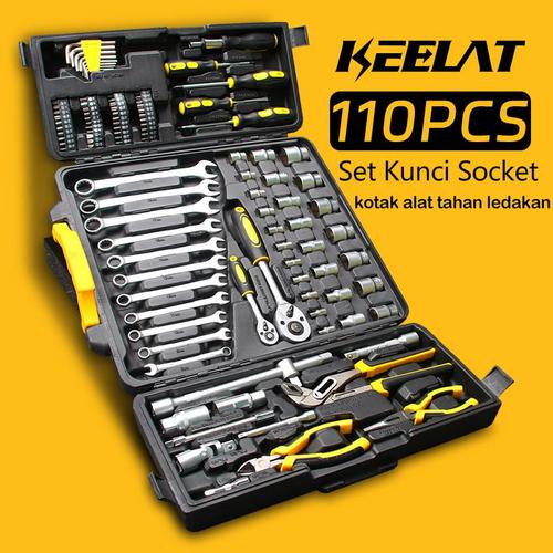[EZR.3400042] 【KEELAT】 110Pcs Kunci Sok Set Socket Full Lengkap Socket Tool Kit Pas Ring Motor Kunci Socket Wrench Pas Sok Shock - 110Pcs—PresisiTinggi
