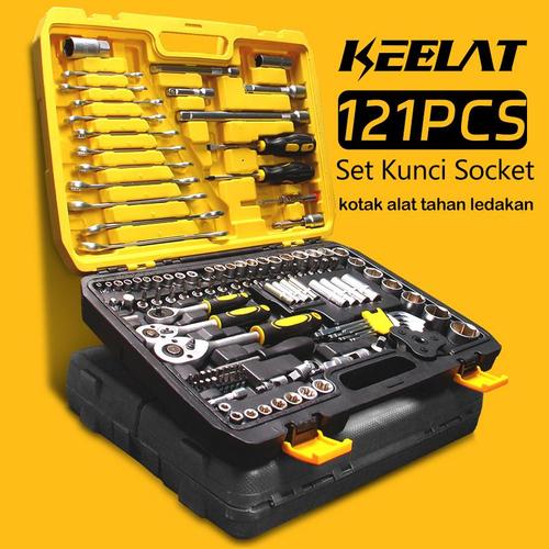[EZR.3400048] KEELAT 121PCS Kunci Sok Set Socket Full Lengkap Socket Tool Kit Pas Ring Motor Kunci Socket Wrench Pas Sok Shock - 【121pcs】Presisi Tinggi