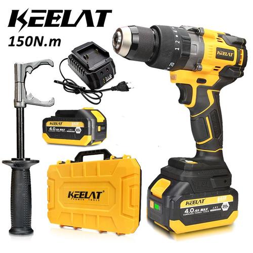 [EZR.3400052] 【KEELAT-Garansi 12 bulan】KCD014 150NM 13MM Brushless Mesin Bor Tugas Berat Cordless Impact Drill  Bor Dampak Beton  20+2 Torque Anti Keseleo pakk hammer baterai fungsi Karton Torsi - 【150NM】 *1 baterai