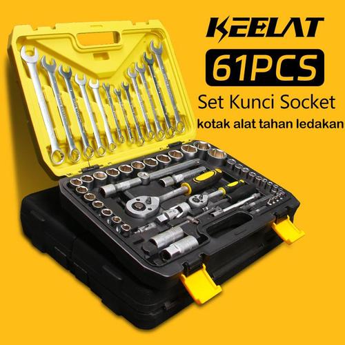 [EZR.3400056] 【KEELAT】 61Pcs Kunci Sok Set Socket Full Lengkap Socket Tool Kit Pas Ring Motor Kunci Socket Wrench Pas Sok Shock - 61pcs—PresisiTinggi