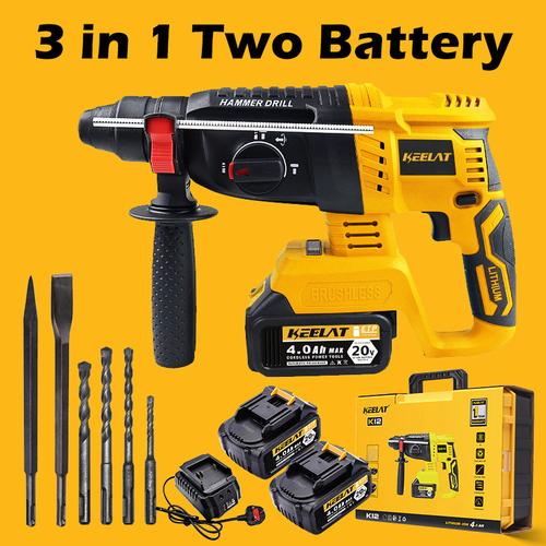 [EZR.3400059] 【KEELAT-Garansi 12 Bulan】 Cordless Heavy Rotary Impact  Drill  Mesin Bor Beton  Electric Brushless  Screwdriver Gerudi Tukul Concrete Breaker Torsi hammer - Yellow + 2*Battery-A