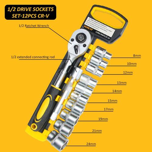 [EZR.3400062] KEELAT 12PCS 1/2Kunci Sok Set Socket Full Lengkap Socket Tool Kit Pas Ring Motor Kunci Socket Wrench Pas Sok Shock 20PCS - 12pcs—1/2Torsi Besar