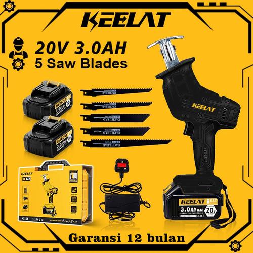 [EZR.3400072] 【KEELAT-KCRS001】 20V 3.0Ah Chainsaw Reciprocating Saw Gergaji Rantai Gergaji Elektrik Mini Portable Genggam Lithium Charger gergaji mesin 2 Battery