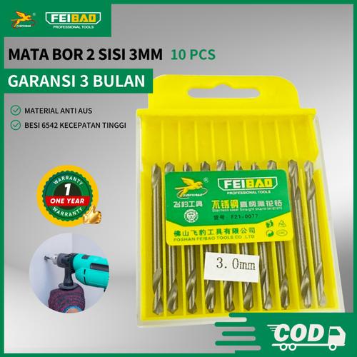 [EZM.1320025] Feibao Mata Bor 2 Sisi 3mm 10pcs / 2 Sided Drill Bit Set 3mm / Mata Bor Ganda / Tembaga / F21-0077