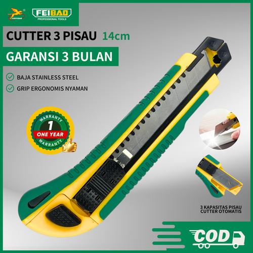 [EZM.1320050] Feibao Cutter 3 Pisau / 3 Blade Utility Knife / Penggantian Otomatis / Stainless Steel / F32-3