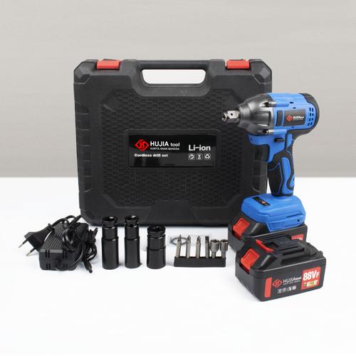 [EZM.1320183] HUJIA Cordless Impact Wrench 88VF 350N.M Brushless mesin bor/  Bolak Balik Mesin Buka Baut Driver /88v 2batterai /Charger Mata Koper/Untuk Ban Sepeda Motor Dan Mobil Kayu/Beton/tembok/jld Torsi - HUJIA 2bater set88VF