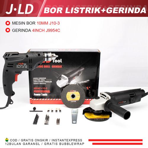 [EZM.1320197] JLD Bor listrik 10MM chuck  + 4 inch Angle Grinder Reversible Electric Drill Untuk Memotong Dan Mengamplas logam Kayu Paket Murah - JLD9954+10-3-1168