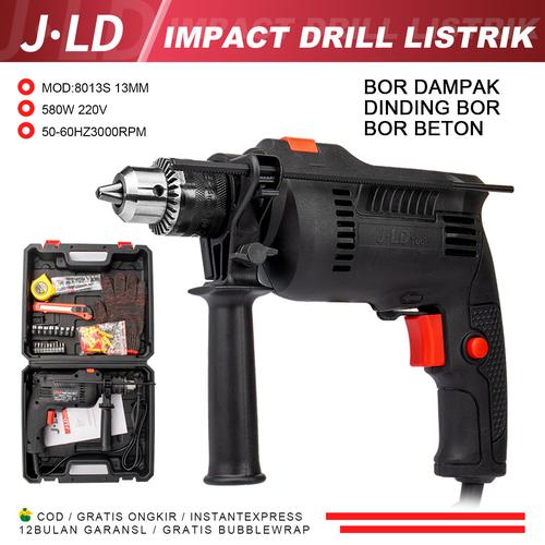 [EZM.1320230] JLD Mesin Bor Listrik 13 mm Impact drill 580W serba guna komplit 220V besi beton tembok kayu /Bor beton bor BISA bolak balik 8013 - 8013 Set-1015
