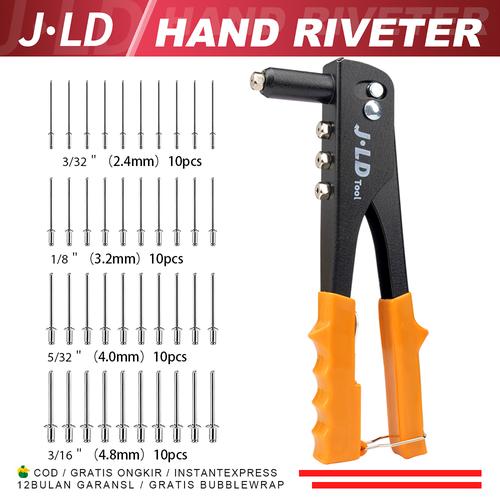 [EZM.1320252] JLD Tang Rivet 9.5inch Tembakan Paku Rivet Hand Riveter Stang 2.4mm 3.2mm 4.0mm 4.8mm Tang Riveting Stainless Steel Hand Tool - BONUS PAKU RIVET Gun Kayu