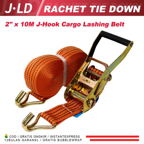 [EZM.1320263] JLD Ratchet Tie Down 2" X 10Meter Webbing Cargo Lashing J-Hook Strap