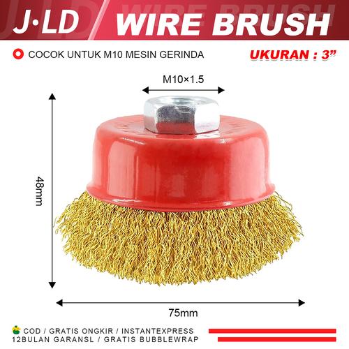 [EZM.1320265] JLD Sikat Mangkok 3inch Kuning Wire Cup Brush Kawat Kuningan 3" wire Brush Sikat Mangkok Bulu Kuningan 3 inch Sikat Baja Polishing Menghilangkan Karat Besi