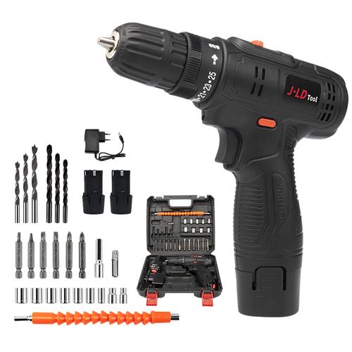 [EZM.1320277] JLD 12V Mesin Bor Baterai Cordless Drill Bor 10MM bolak balik Bor baterai 1 set Bor cas murah bor Kecepatan 0-350 Rpm Max Torque 35nm Mesin Bor Baterai Tangan Dapat Digunakan Mata Bor Kayu Tersedia Beton Logam BISA COD - 12V 2Bat-1018