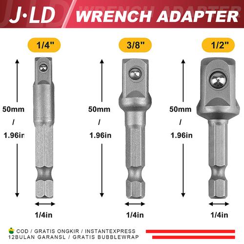 [EZM.1320283] JLD Socket Adapter Drill Bits Hex Shank Impact Driver Tools 1/4" 3/8" 1/2" Adapter Kepala Bor Hex Kunci Socket Impact Driver Converter 3PCS