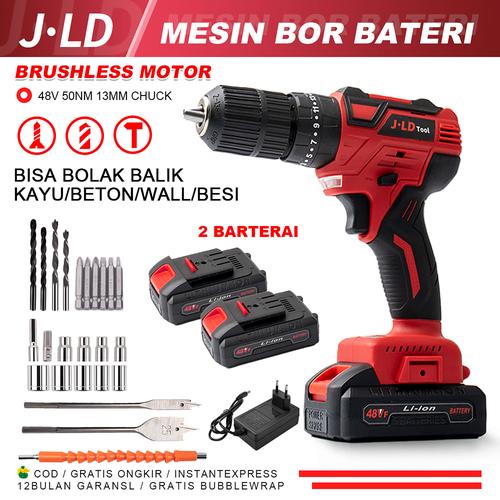 [EZM.1320290] JLD bor cas murah 2 baterai 48 volt promo brushless bor impact cordless mesin bor batre bor charger Untuk mengebor dinding, beton, pertukangan, logam,13mm chuck 50N.M