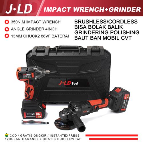 [EZM.1320305] JLD Cordless Impact Wrench 350N.M + 4INCH Gerinda Mesin Pembuka Baut Ban Roda Mobil Motor Cvt Angle Grinder Brushless Gurinda 2Xbaterai 88VF ​Dengan aksesoris
