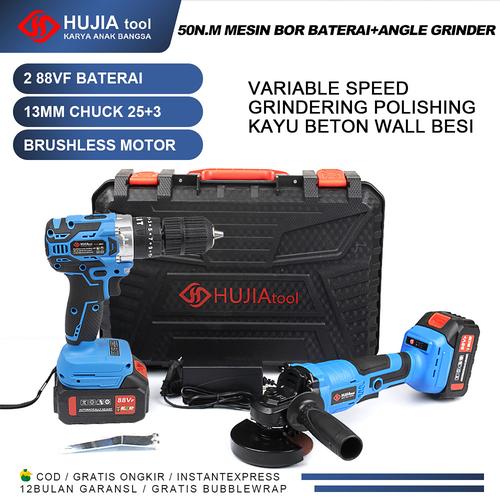 [EZM.1320322] HUJIA Cordless drill + Angle Grinder Memotong Memoles dan Menggerinda Bor listrik dapat digunakan untuk ubin dinding beton kayu - 2021+2521