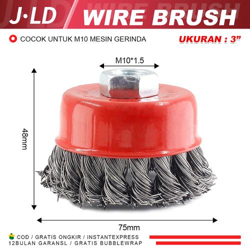 [EZM.1320325] JLD Sikat Mangkok Kepang 3inch Baja Hitam Wire Cup Brush Kawat Pelintir 3" Wire Brush Sikat Mangkok Bulu Ulir 3inch Sikat Baja Bundel Bulat Menghilangkan Karat Besi