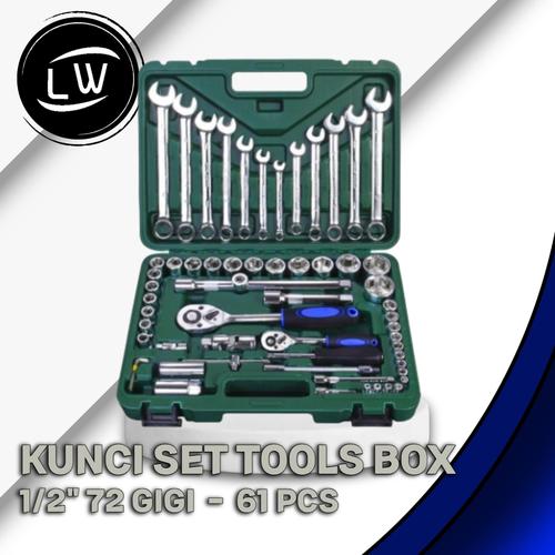 [EZM.1290759] KUNCI SET TOOL BOX 1/2 INCH  72 GIGI / GAGANG RACHET 61 PCS