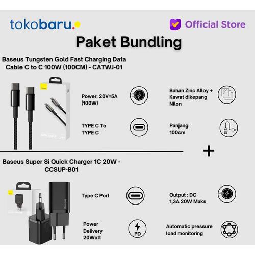 [EZO.7200030] BUNDLING Baseus Adaptor SI Quick Charger & Baseus Tungsten gold fast charging