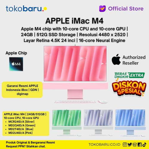 [EZO.7200102] [RESMI ibox] Apple iMac with Retina 4.5K display: Apple M4 chip with 10‑core CPU and 10‑core GPU, 24GB, 512GB SSD Ibox