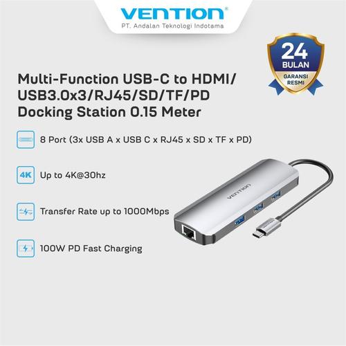 [EZO.7200164] Vention Multi function Hub Adapter USB C to HDMI 8in 1 Docking Station - TOK garansi resmi 2 tahun