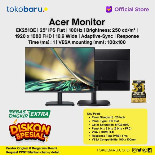 [EZO.7200230] LED Monitor Acer EK251QE 25 Inch IPS 100Hz Fhd 1ms Hdmi Vga