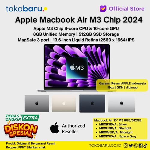 [EZO.7200337] Apple Macbook Air M3 Chip 2024 8Core - CPU 10Core GPU 16GB/512GB IBOX