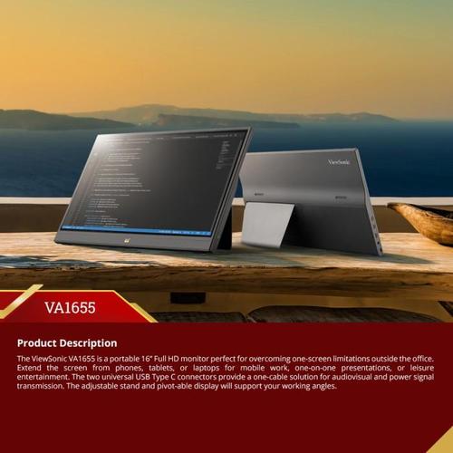 [EZO.7200592] Monitor ViewSonic 15.6" Portable Monitor IPS 60Hz 7ms 1080p USB-C Mini HDMI VA1655