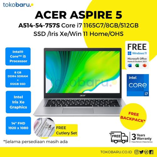 [EZO.7200764] Acer Aspire 5 Core i7 A514-54-757S 1165G7/8GB/512GB SSD/Iris Xe/Win 11