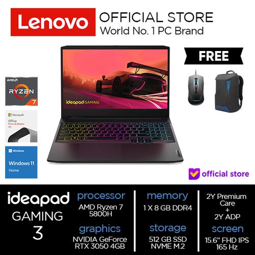 [EZO.2000557] Lenovo Ideapad Gaming 3 Ryzen7 5800H 8GB 512 RTX 3050 LELANG