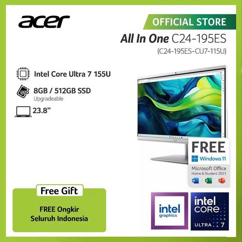 [EZO.2100032] ACER ASPIRE ALL IN ONE DESKTOP AIO C24-195ES-CU7-115U 23.8" INTEL CORE ULTRA 7 155U RAM 8GB STORAGE 512GB SSD INTEL GRAPHICS
