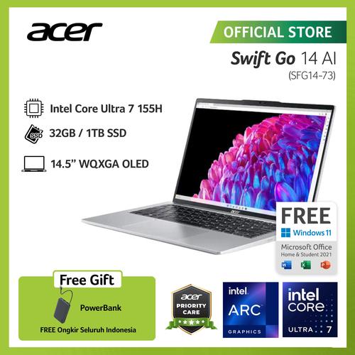 [EZO.2100048] ACER SWIFT GO 14 WITH AI SFG14-73-731A 14" OLED INTEL CORE ULTRA 7 155H EVO RAM 32GB STORAGE 1TB SSD GRAPHICS INTEL ARC WINDOWS 11
