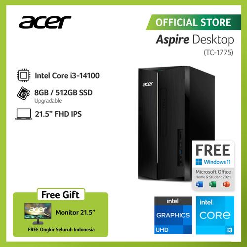 [EZO.2100101] Acer Aspire Desktop PC TC-1775 Intel Core I3-14100 Intel UHD Graphics 8GB RAM 512GB SSD W11