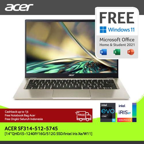 [EZO.2100203] ACER SWIFT 3 SF314-512-5745 14"QHD GEN 12 i5-1240P RAM 16G 512G W11