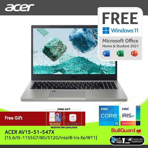 [EZO.2100345] Acer Aspire Vero #GreenPC AV15-51-547X [i5-1155G7/W11+OHS] NXAYCSN002
