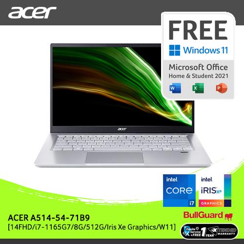 [EZO.2100353] ACER A514-54-71B9 [14"FHD/i7-1165G7/8GB/512GB/W11+OHS/BLK]NX.A27SN.008