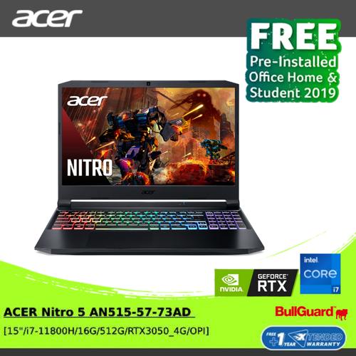 [EZO.2100426] ACER Nitro 5 AN515-57-73AD [i7-11800H/16GB/512GB/RTX3050] BLACK NH.QD8