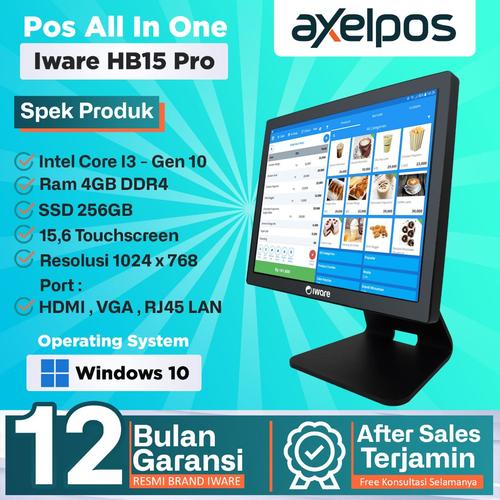 [EZO.7800010] Pos Pc All In One Mesin Kasir Touchscreen Single Display 15" Intel Core I3 Gen 10th Iware HB15Pro