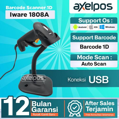 [EZO.7800026] Barcode Scanner 1D Usb Auto Scan With Stand Iware 1808A