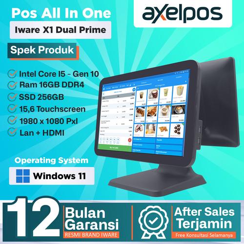 [EZO.7800032] Pos All In One Mesin Kasir Touchscreen Dual Display 15" Intel Core I5 Gen 10 Iware WD-X1 Dual Prime