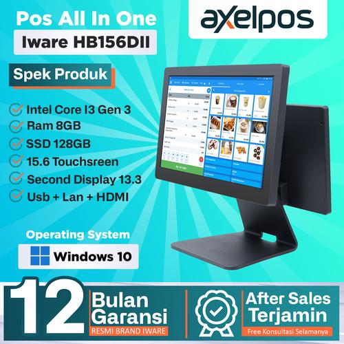 [EZO.7800073] Pos Pc All in One Mesin Kasir Touchscreen Dual Display 15" Intel Core I3 Iware HB156DII