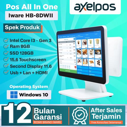 [EZO.7800083] Pos All In One Mesin Kasir Touchscreen Dual Display 15" Intel Core I3 Iware HB-8DW